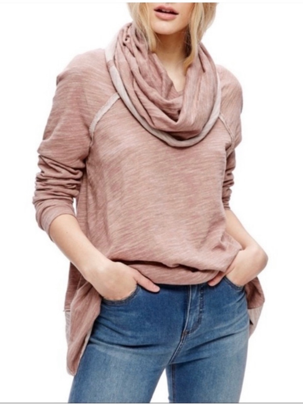 Free People Beach Cocoon Dusty Rose Two Tone Cowl Neck Sweater Oversized